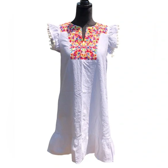 Kirundo Colorful Embroidered White Summer Dress size Small - Picture 2 of 14